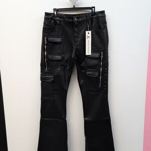 Paper Money Nightrider Leather Men's Bootcut Cargo Pants Size 38 Black